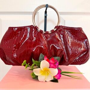 CHATEAU ~ Wine-Colored Embossed Alligator Print Handbag w/Bold Silver Handle